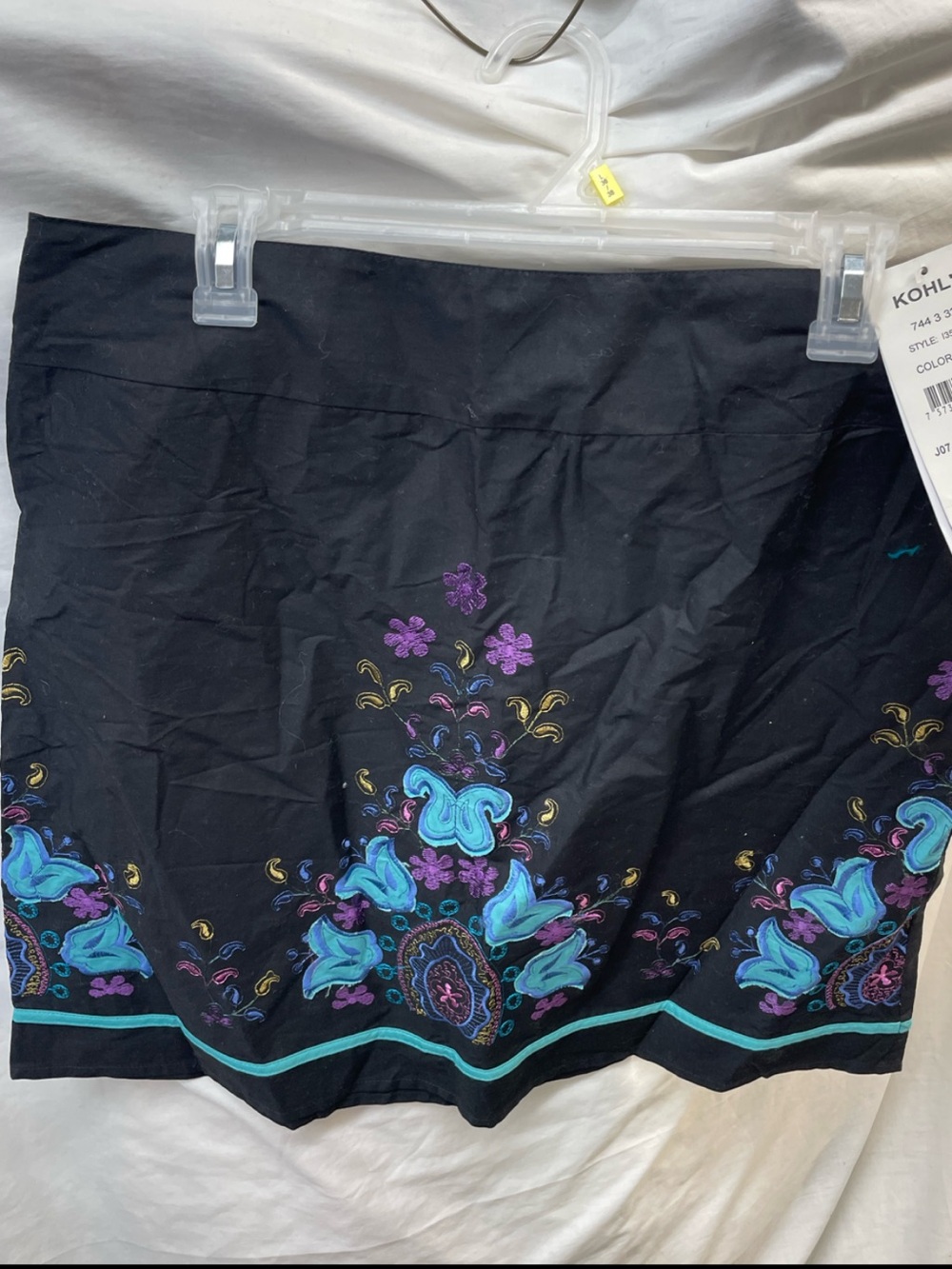 NEW!!! Black Embroidered Floral Mini Skirt with Teal & Purple Accents sz 11